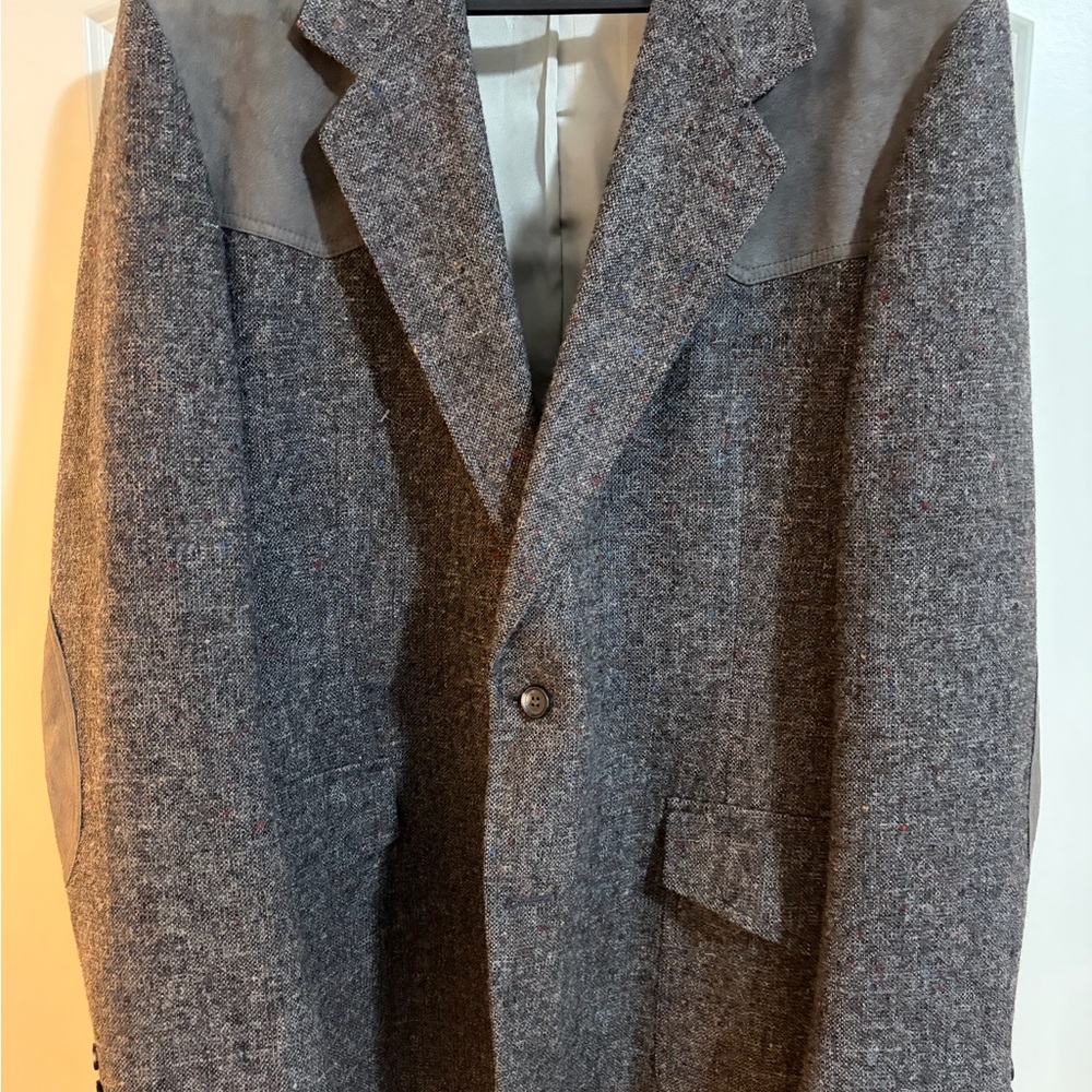 Vintage Pendleton Wool Blazer 44L Western Yoke Elbow Patch USA Gray Tweed